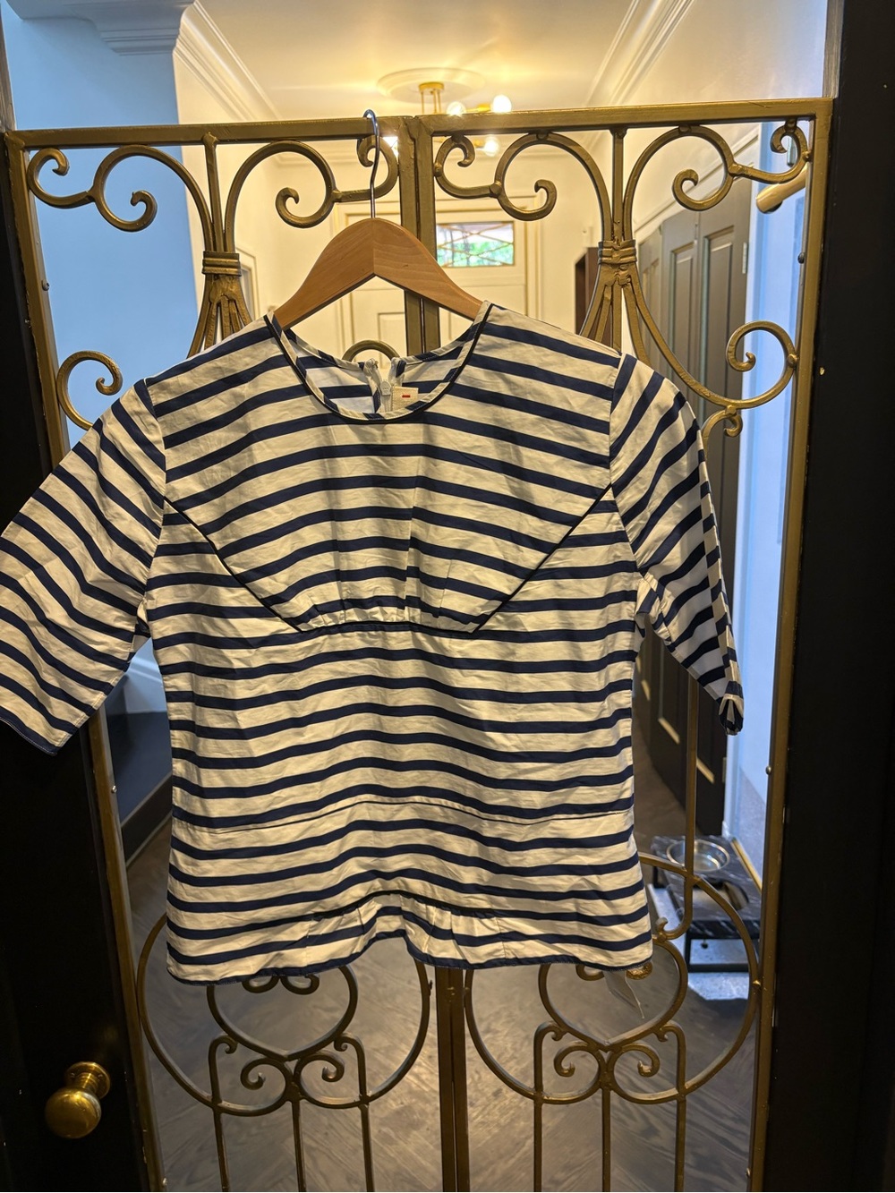 Marni  Navy & White with pleats size 40 sailor 3/4 sleeve poplin